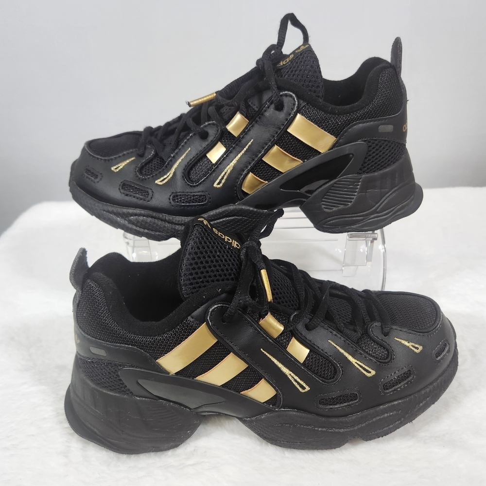 adidas Women's Black Sneakers with Gold Stripes
